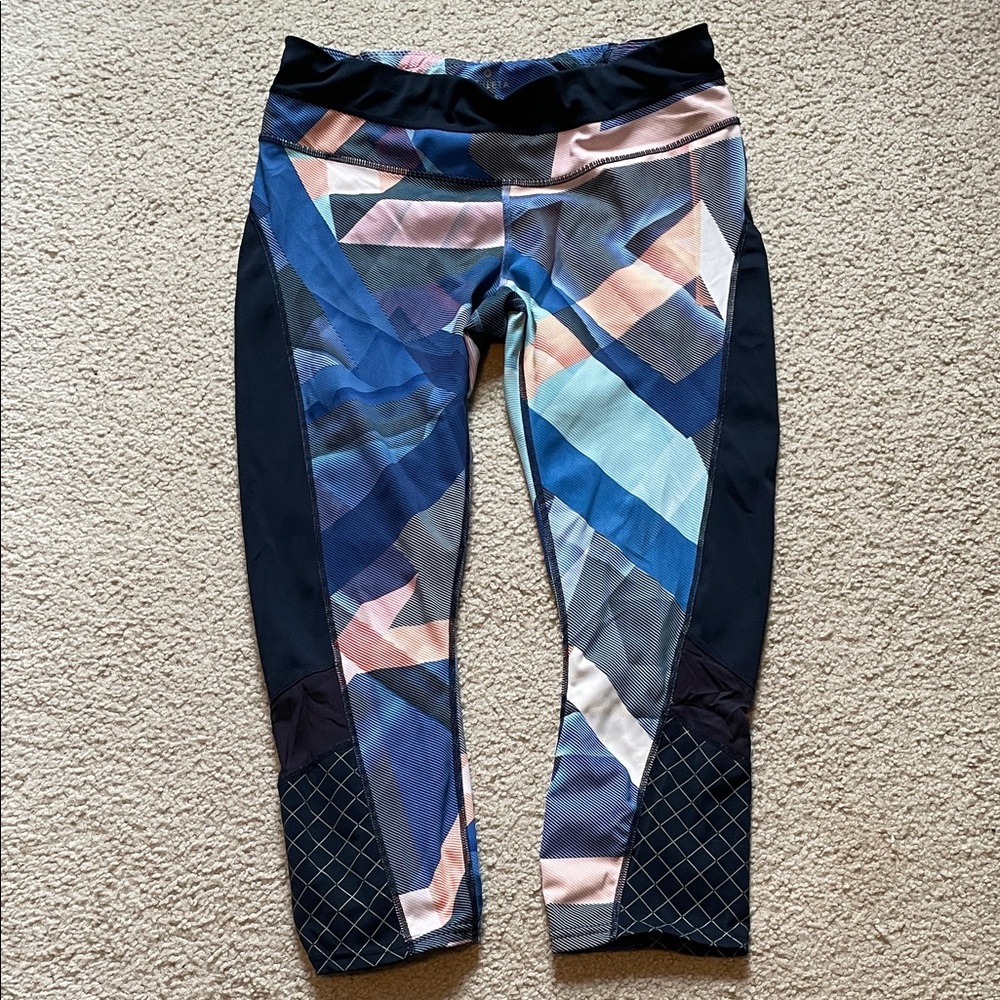 Athleta Geo-Print Capri Leggings in Blue, Pink & Navy